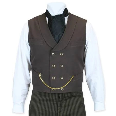Brown Cotton Canvas Double Breasted Vest U315