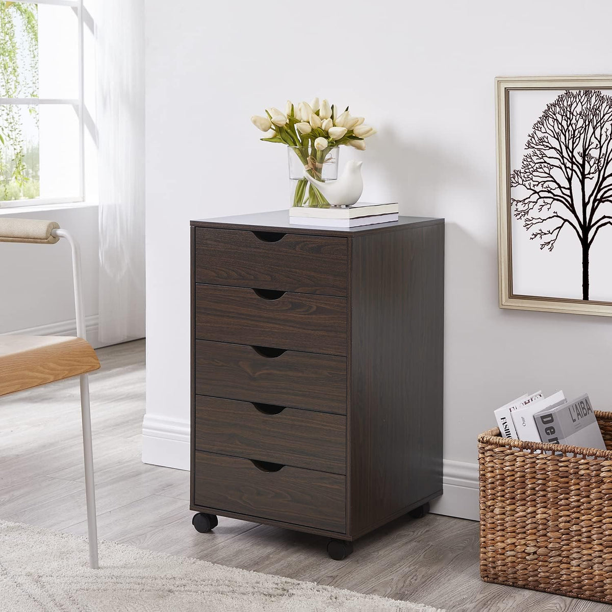 White 5-Drawer Mobile File Cabinet on Wheels L2572