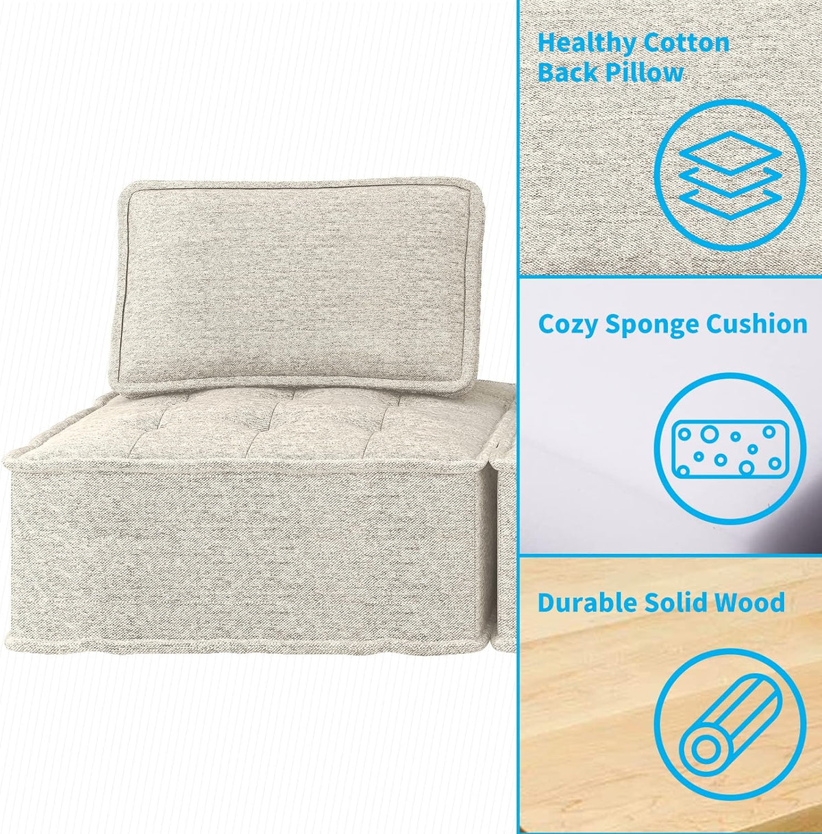 Beige Armless Floor Sofa 2PCS Modular with Removable Back Cushion C5604