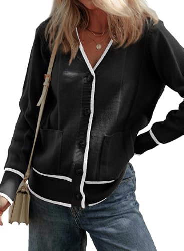 Short Cardigans Color Blocked Button Down Sweaters with Pockets O701907