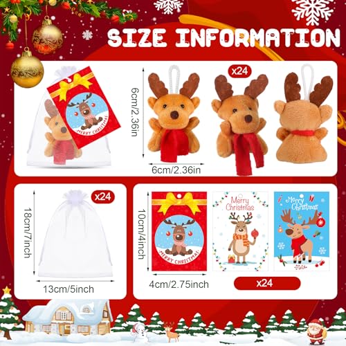 24 Sets Christmas Mini Deer Stuffed Animal Plush Ornaments Z2169
