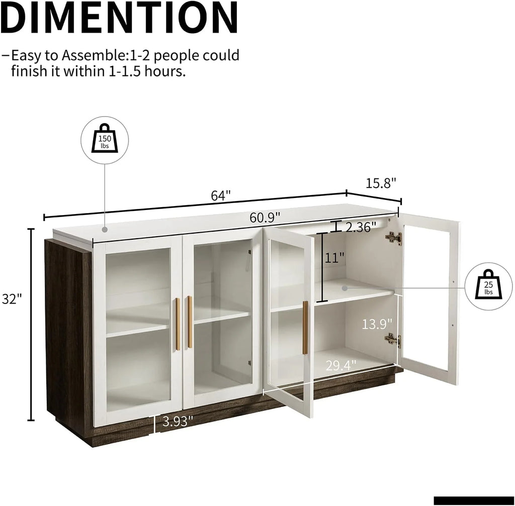 White Wood Sideboard Buffet Cabinet with Storage L9447