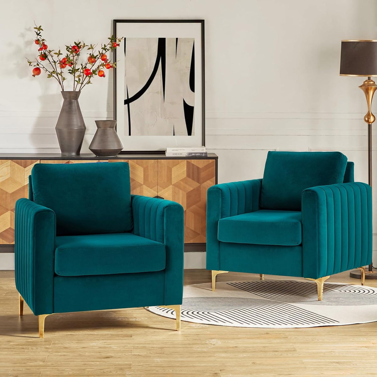 Teal Velvet Club Chairs Set Of 2 with Metal Legs B203110
