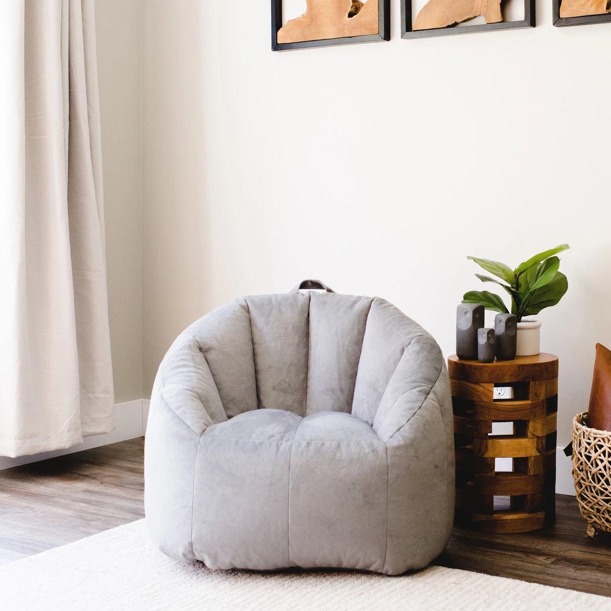 Plush Gray Bean Bag Chair Q9732