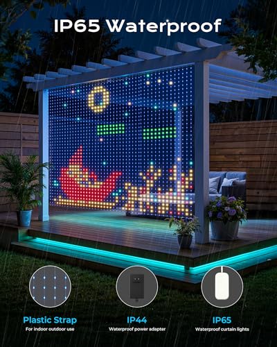 400 RGBIC LEDs Smart Curtain Lights with APP, IP65 Waterproof Color Changing String Lights A10209
