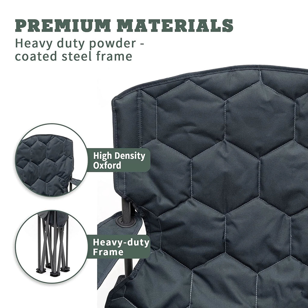 XL Oversized Heavy Duty Padded Portable Folding Camping Chair with Armrest Cup Holder & Side Pocket E726397