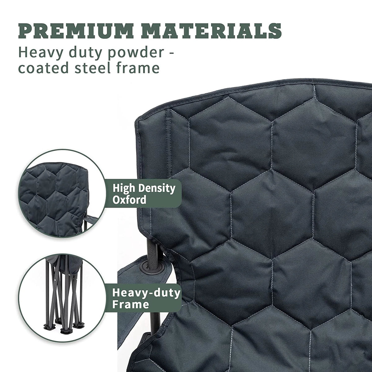 XL Oversized Heavy Duty Padded Portable Folding Camping Chair with Armrest Cup Holder & Side Pocket E726397