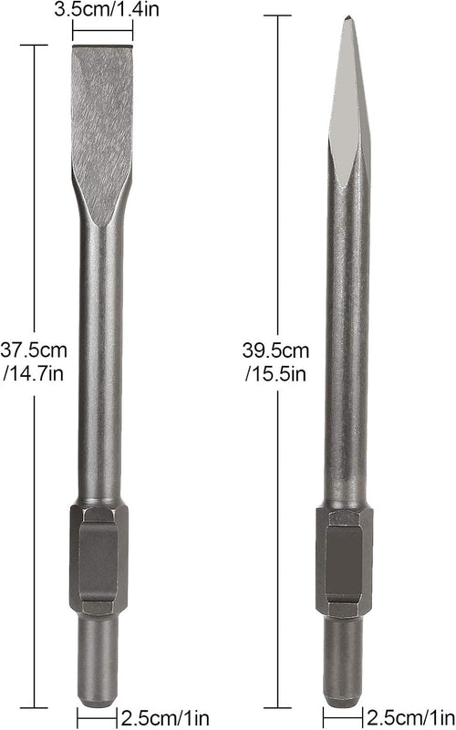 12 inch Demolition Hammer Drill Flat Tip and Bull Point Chisels, Pack of 2 X6225