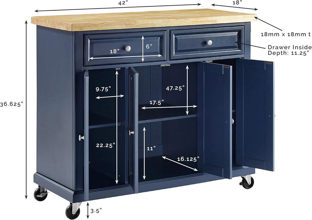 Navy Kitchen Island with Butcher Block Top G972371