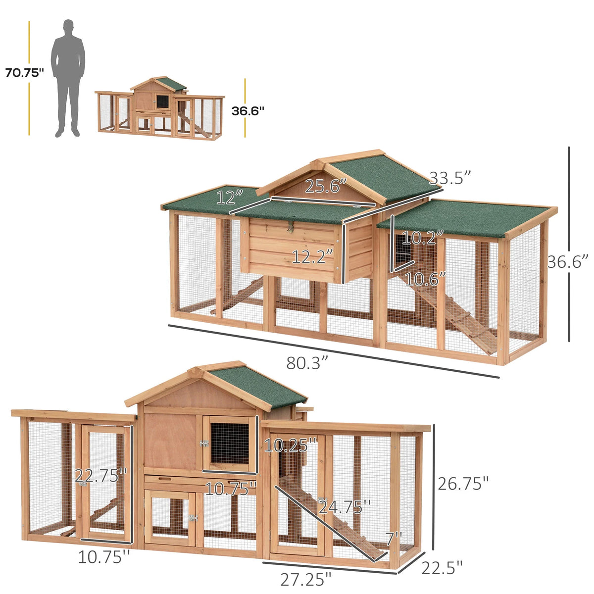 80" Wooden Chicken Coop with Nesting Box I4184