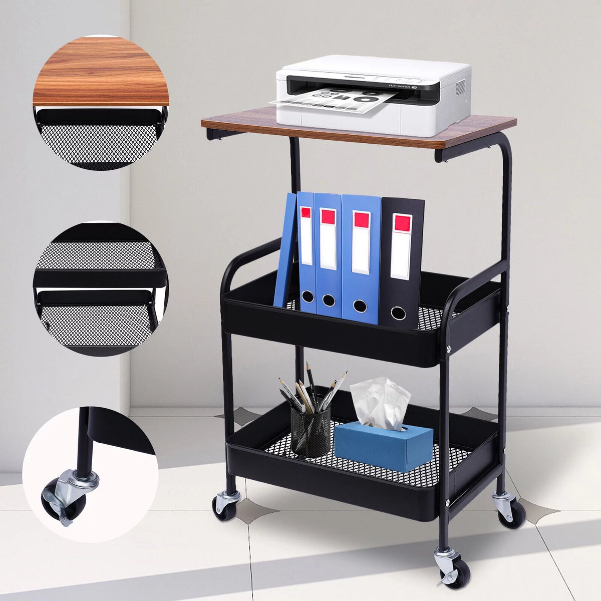 3 Tier Mobile Laptop Printer Cart Rolling Computer Stand Q9316