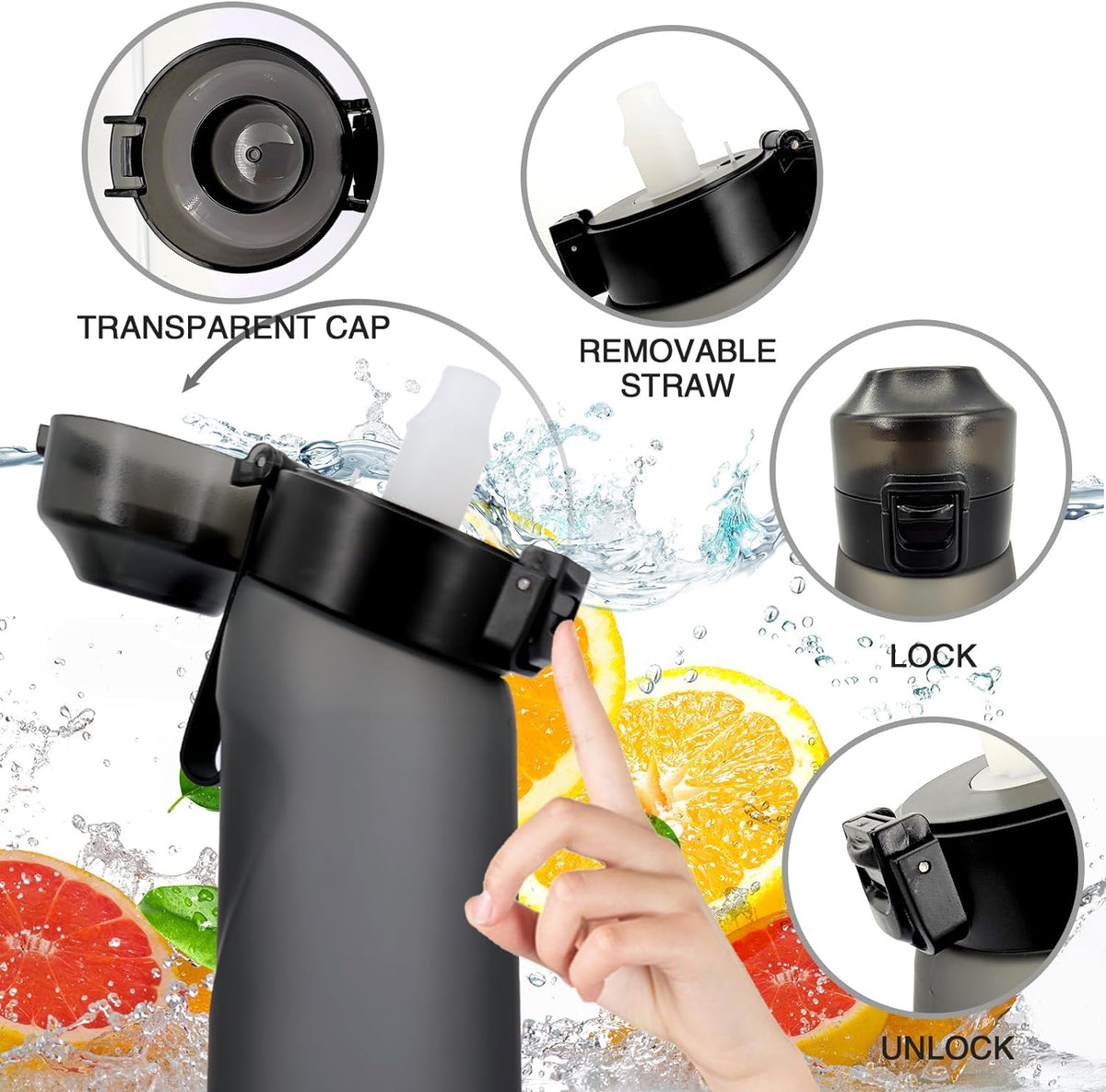 650ML Black Water Bottle with 7 Flavour Pods Y984903