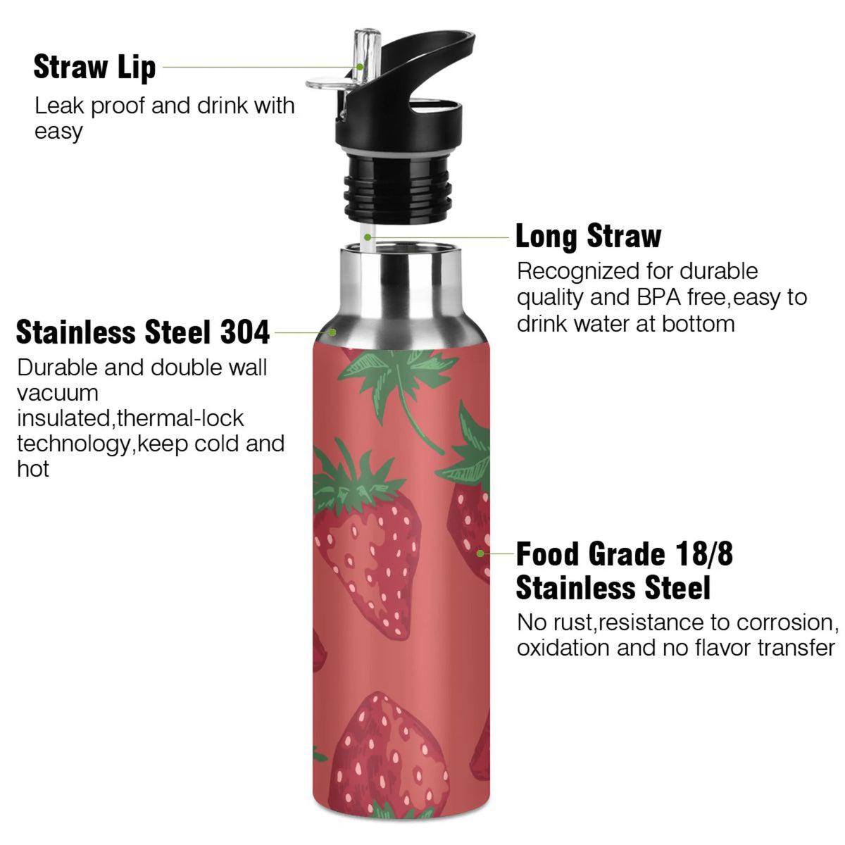 Stainless Steel Insulated Water Bottle with Straw Lid M7309
