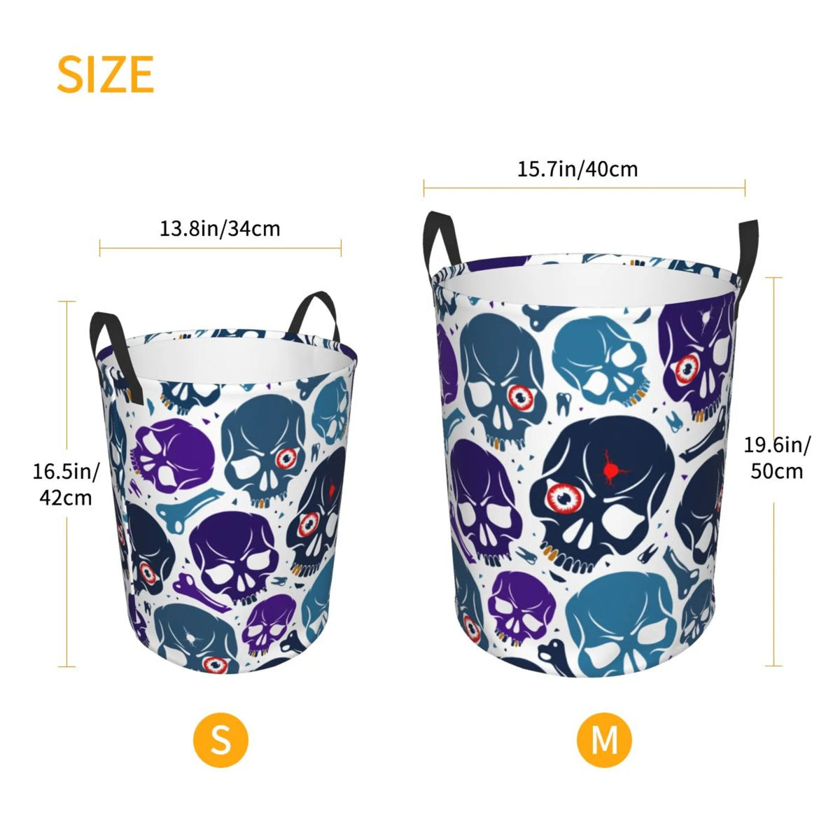 Blue Skull Purple Bone Collapsible Laundry Basket B7213