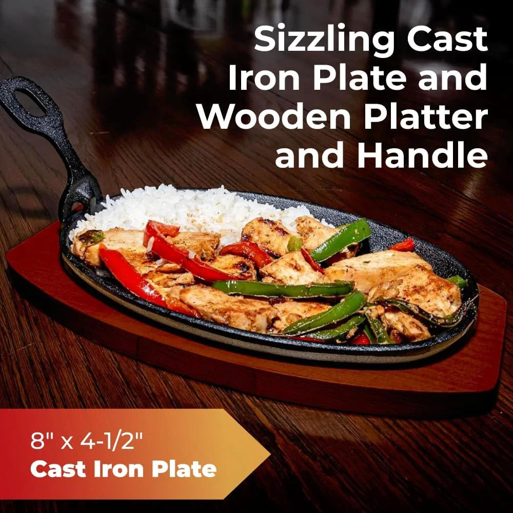 Cast Iron Steak Plate with Wooden Holder V380