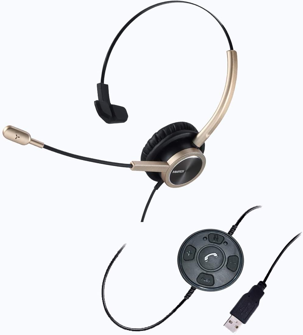 USB Headset with Noise Cancelling Microphone, Mono PC Headset with Busy Light Indicator Y6632