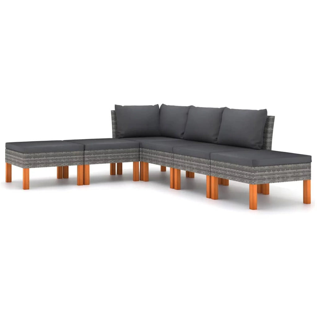 6 Piece Patio Set with Cushions Poly Rattan Gray Q888