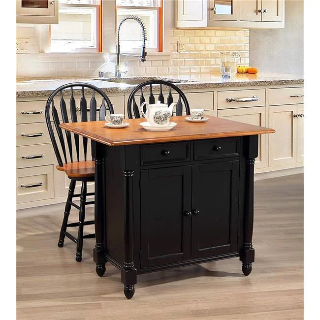 Antique Black with Cherry 3 Piece Kitchen Island Set with 2 Swivel Stools K23431