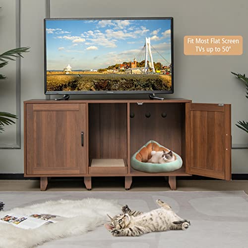 Grey Oak Double Cat Litter Box Enclosure with Scratching Board W51375