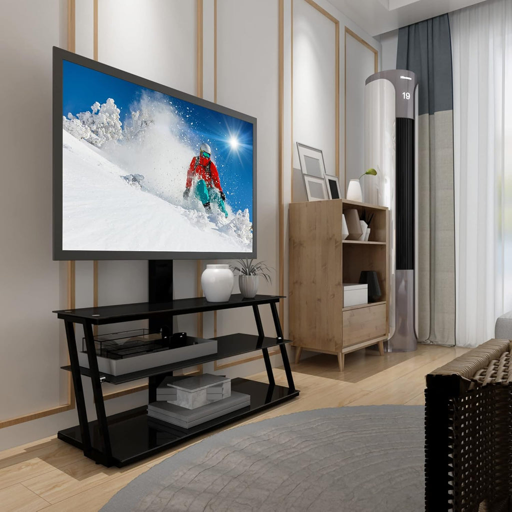 Angle and Height Adjustable Swivel TV Stand with Shelves Z6314