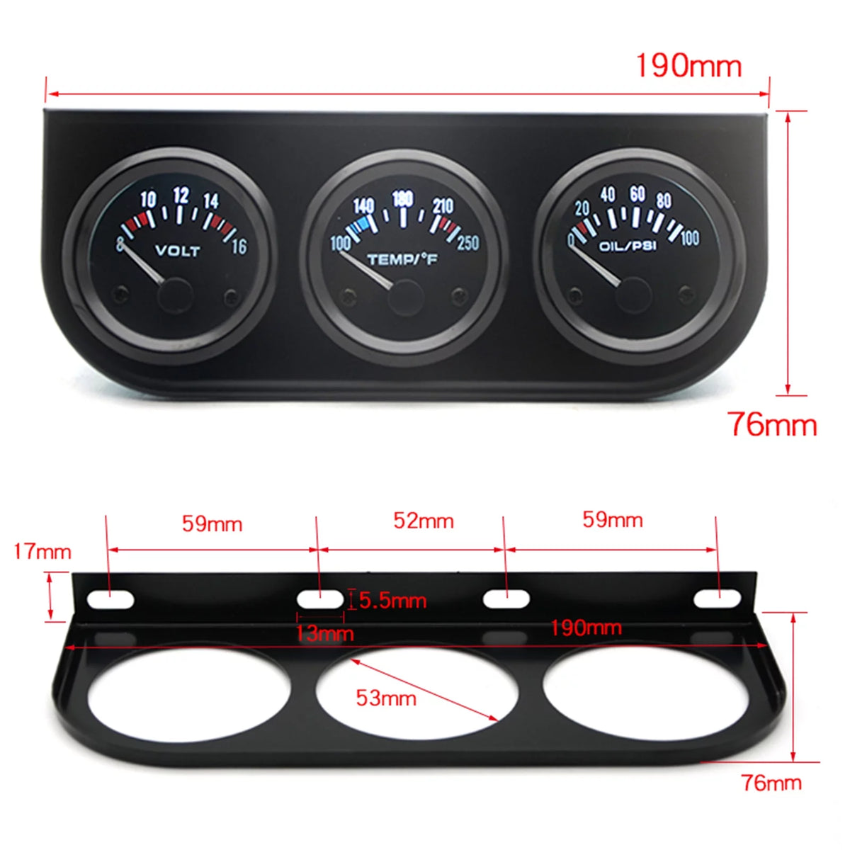 52mm Triple Gauge Kit for Voltage, Water Temperature, Oil Pressure H686291