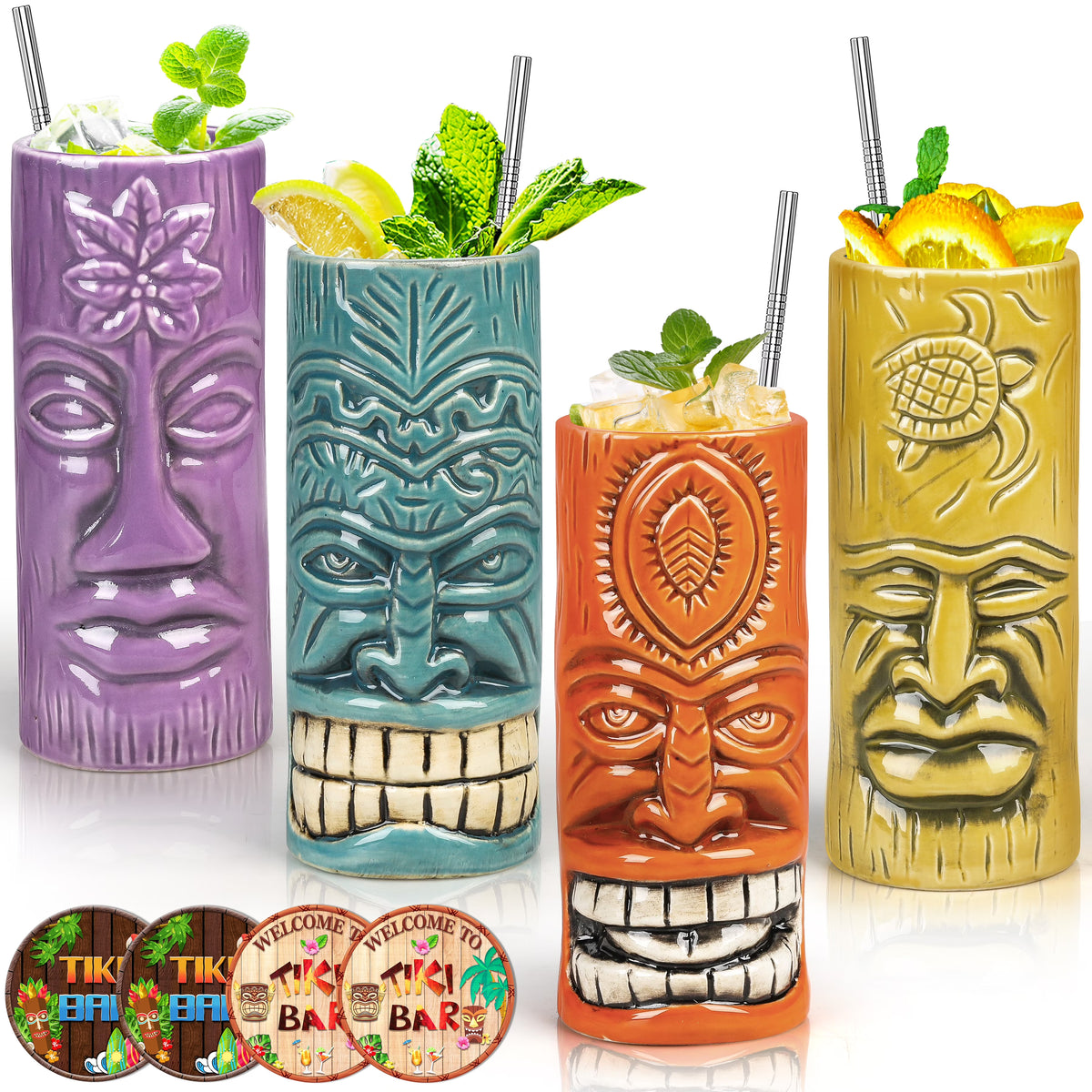 Ceramic Tiki Mugs Set of 4 U34710