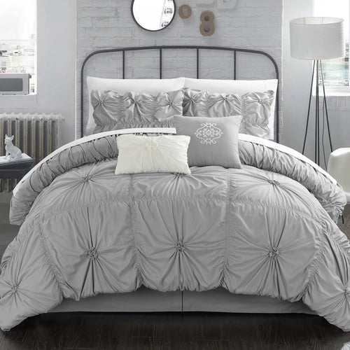 10-Piece Ruffled Comforter Set King Silver M360