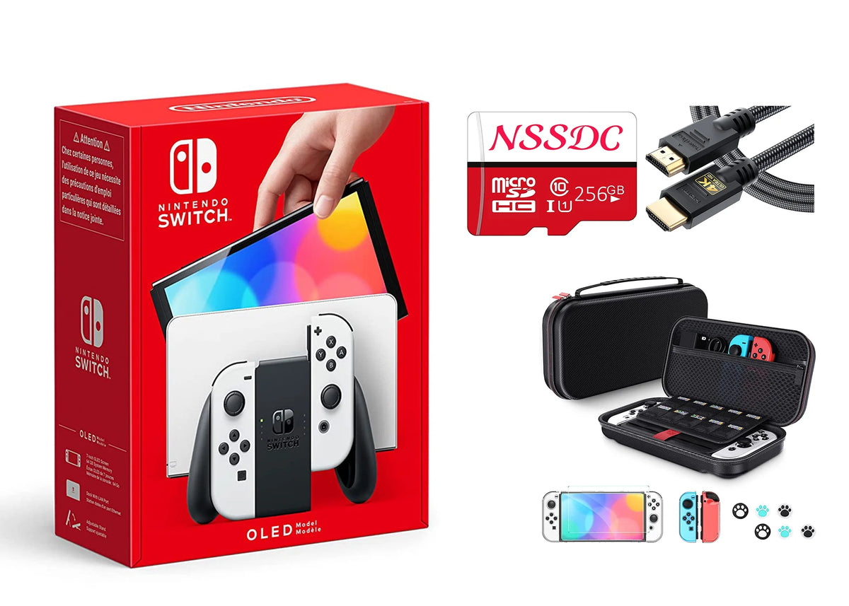 White Nintendo Switch OLED Console with 256gb Storage Card and Case U62359