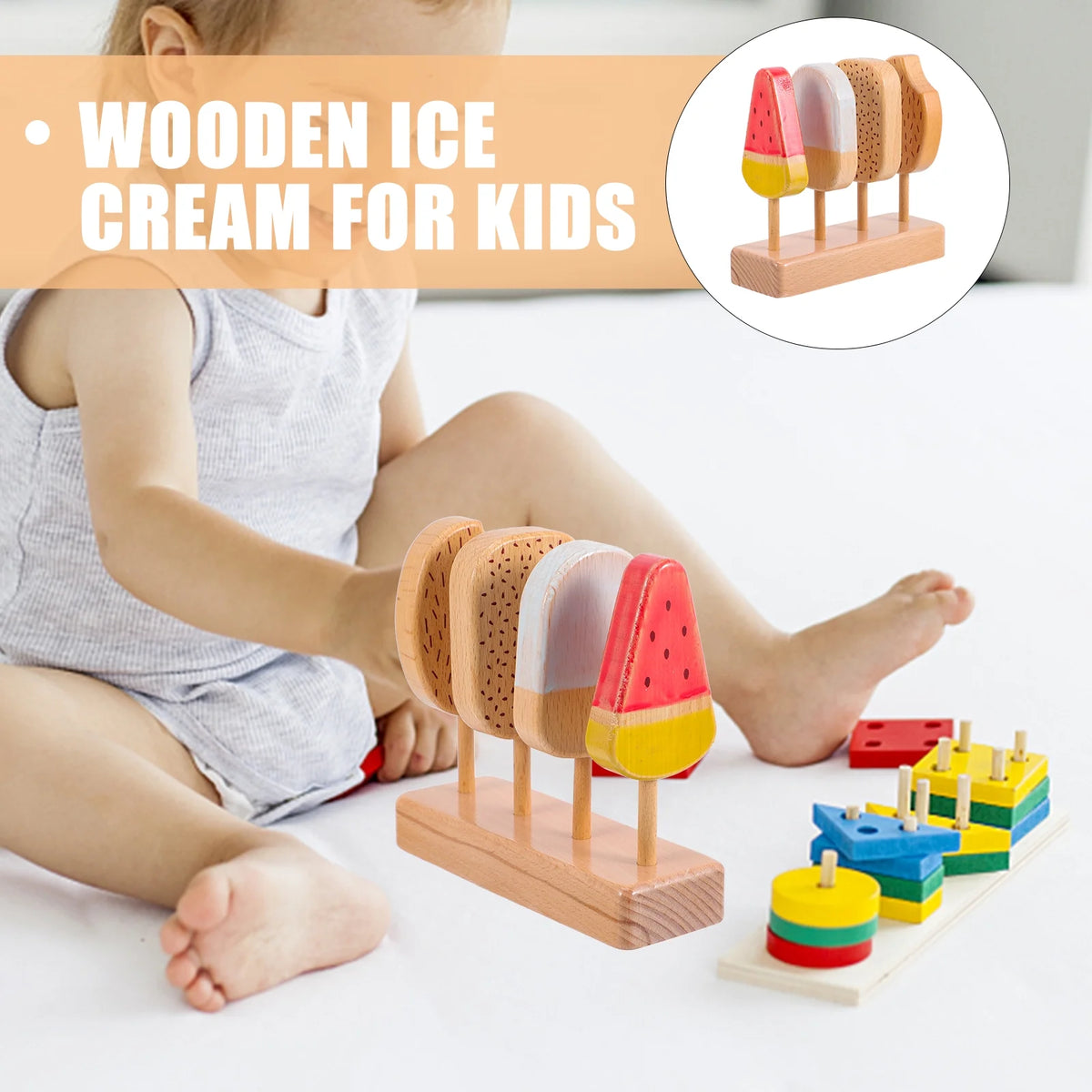 Wooden Ice Cream Pretend Play Playset Q94993