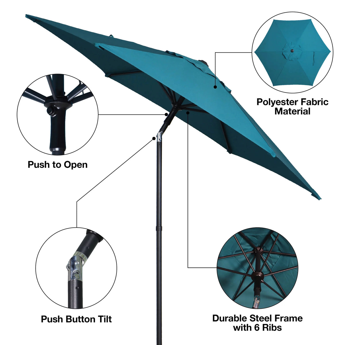 7.5 Foot Round Market Umbrella Black & White Cabana Stripe F62834