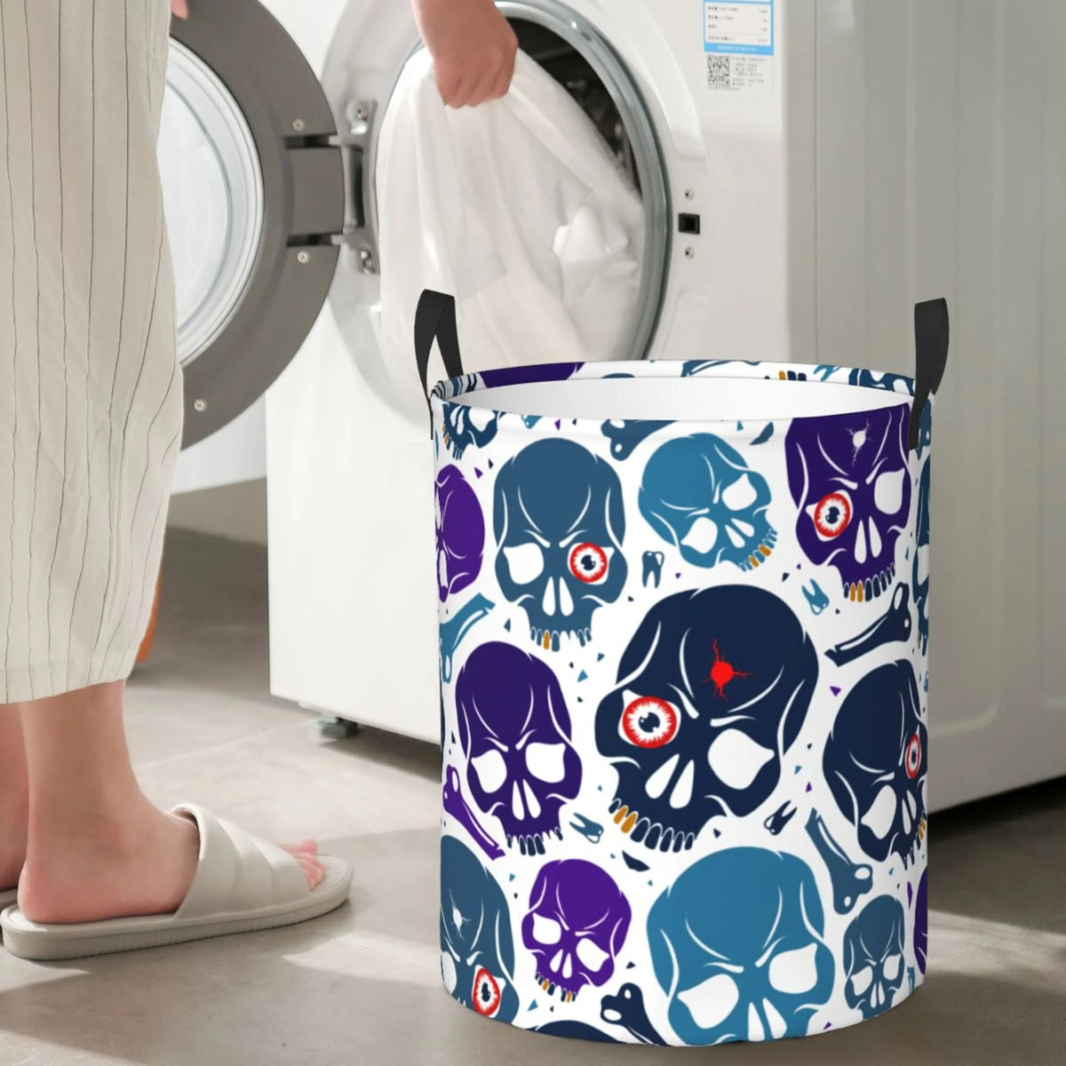 Blue Skull Purple Bone Collapsible Laundry Basket B7213