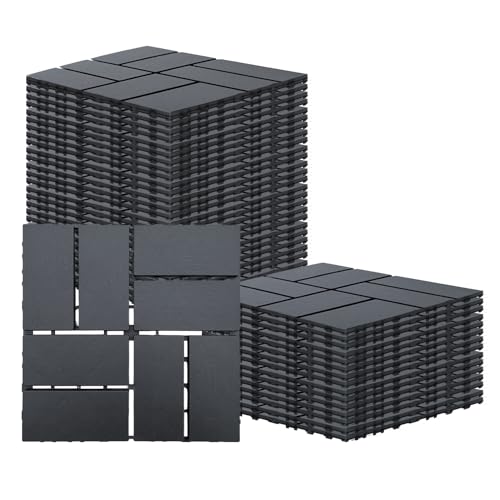 12 PCS Dark Grey 12"x12" Plastic Interlocking Deck Tiles T79033