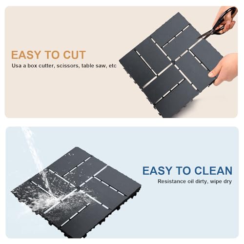 12 PCS Dark Grey 12"x12" Plastic Interlocking Deck Tiles T79033