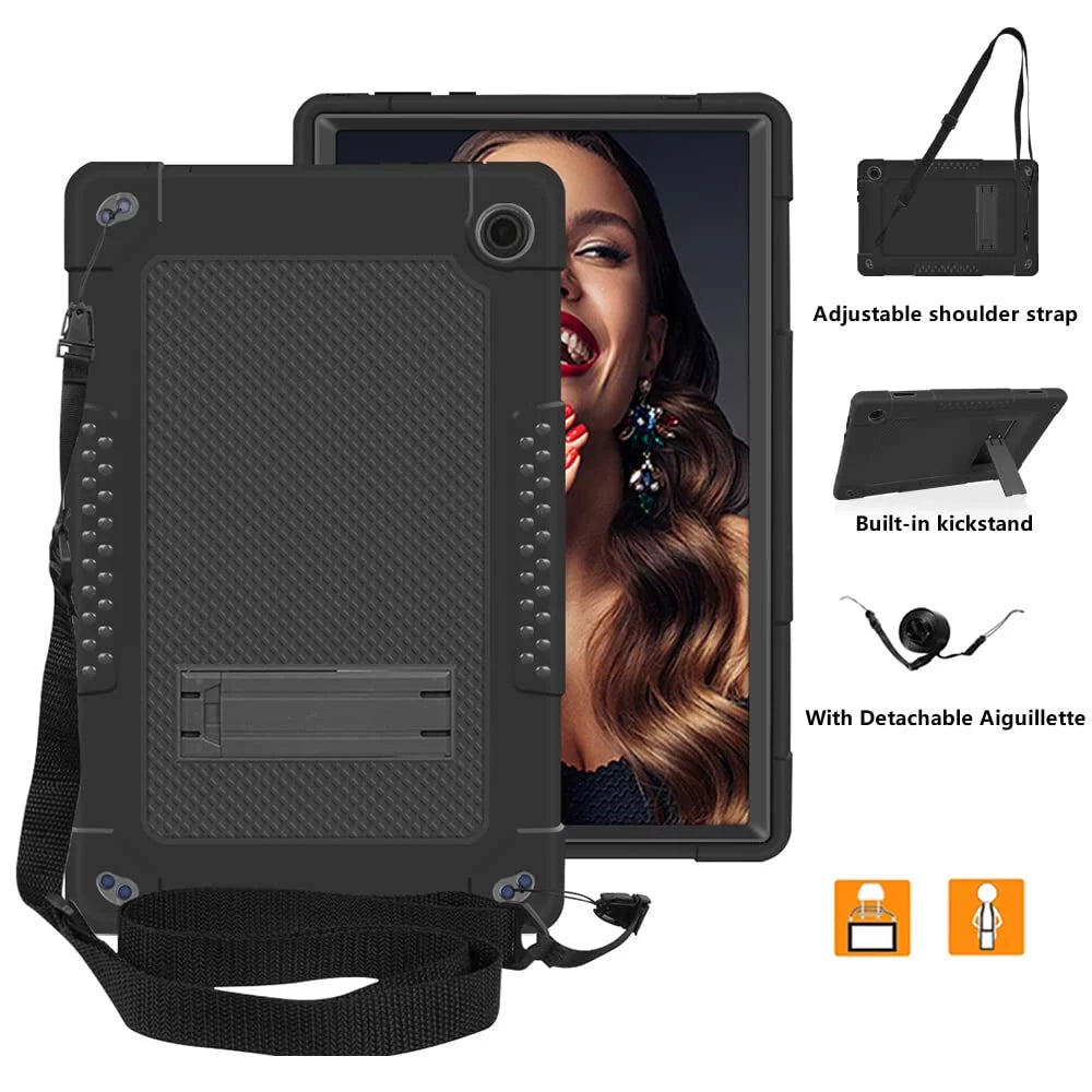 Black Heavy Duty Tablet Case with Kickstand and Shoulder Strap F855736