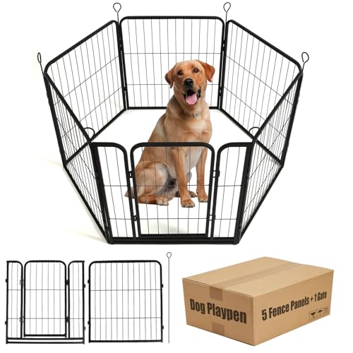 40 in Black Metal 8 Panel Dog Playpen with Gate G66930