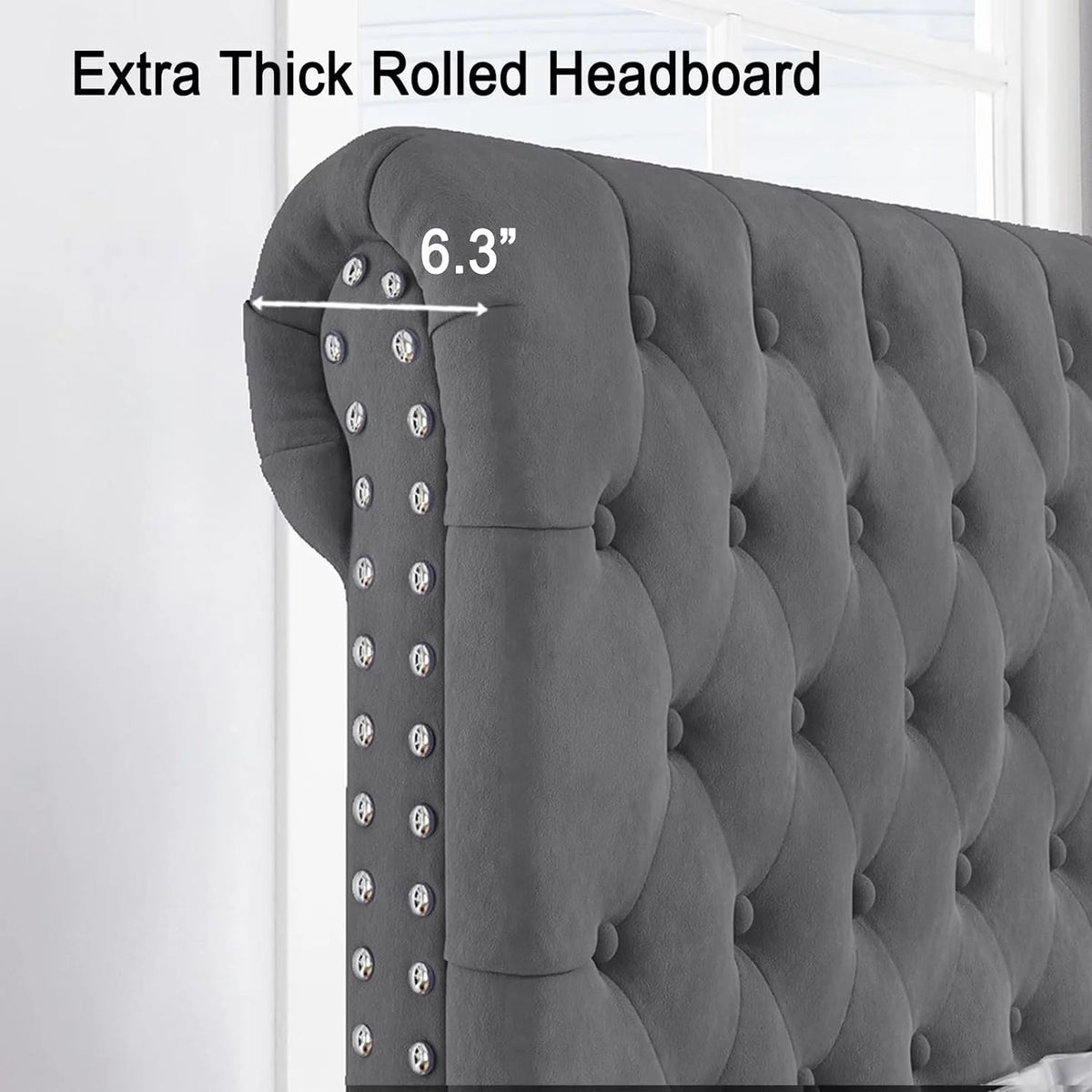Queen Velvet Tufted Sleigh Bed Frame K1895