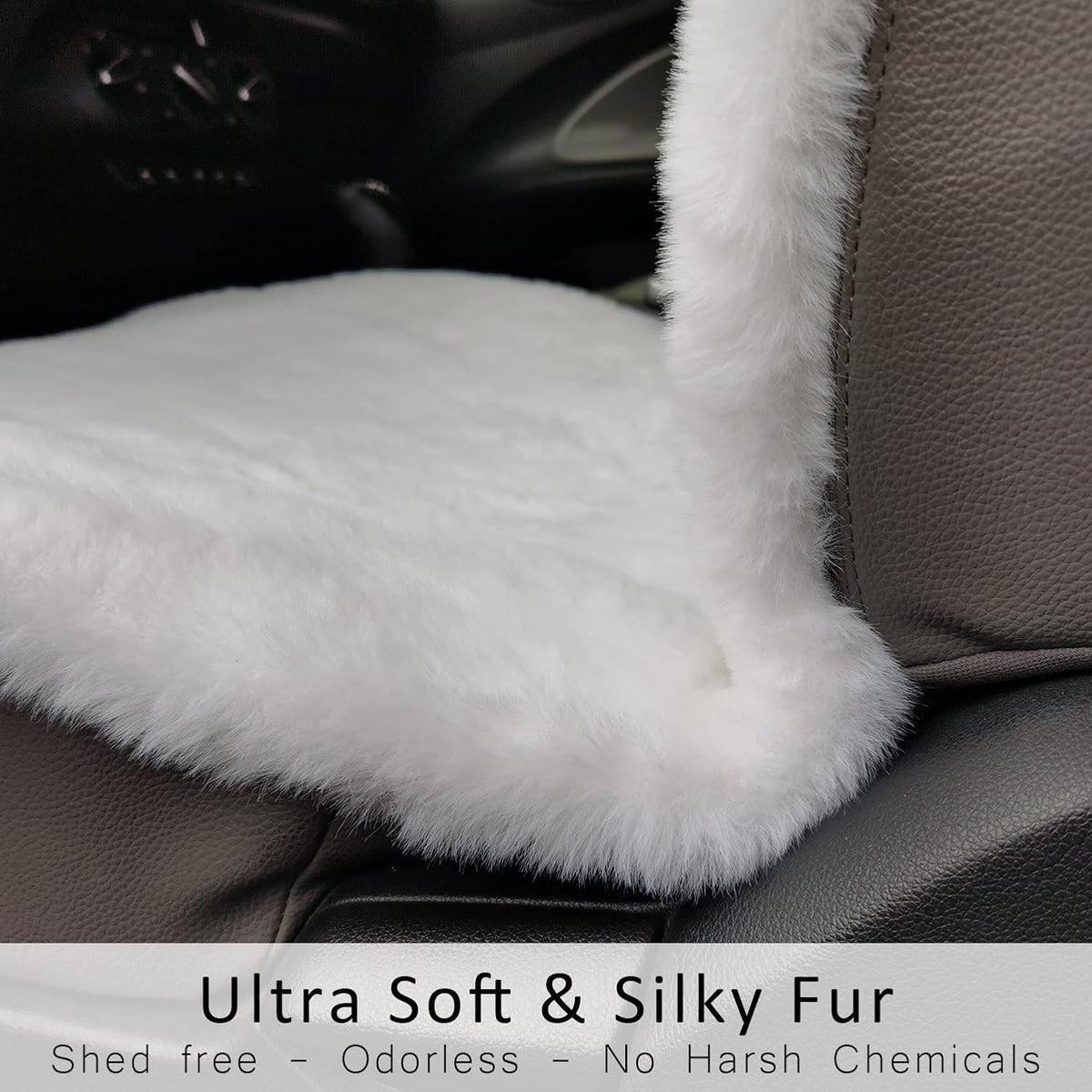 White Faux Sheepskin Fur Car Seat Cushion 1pc X71519