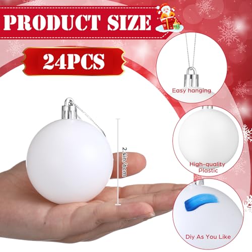 24 Set Christmas Ball Ornament 2.36 Inch White U10128