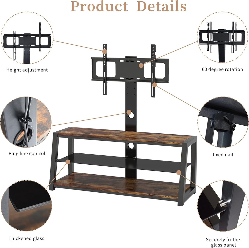 Angle and Height Adjustable Swivel TV Stand with Shelves Z6314