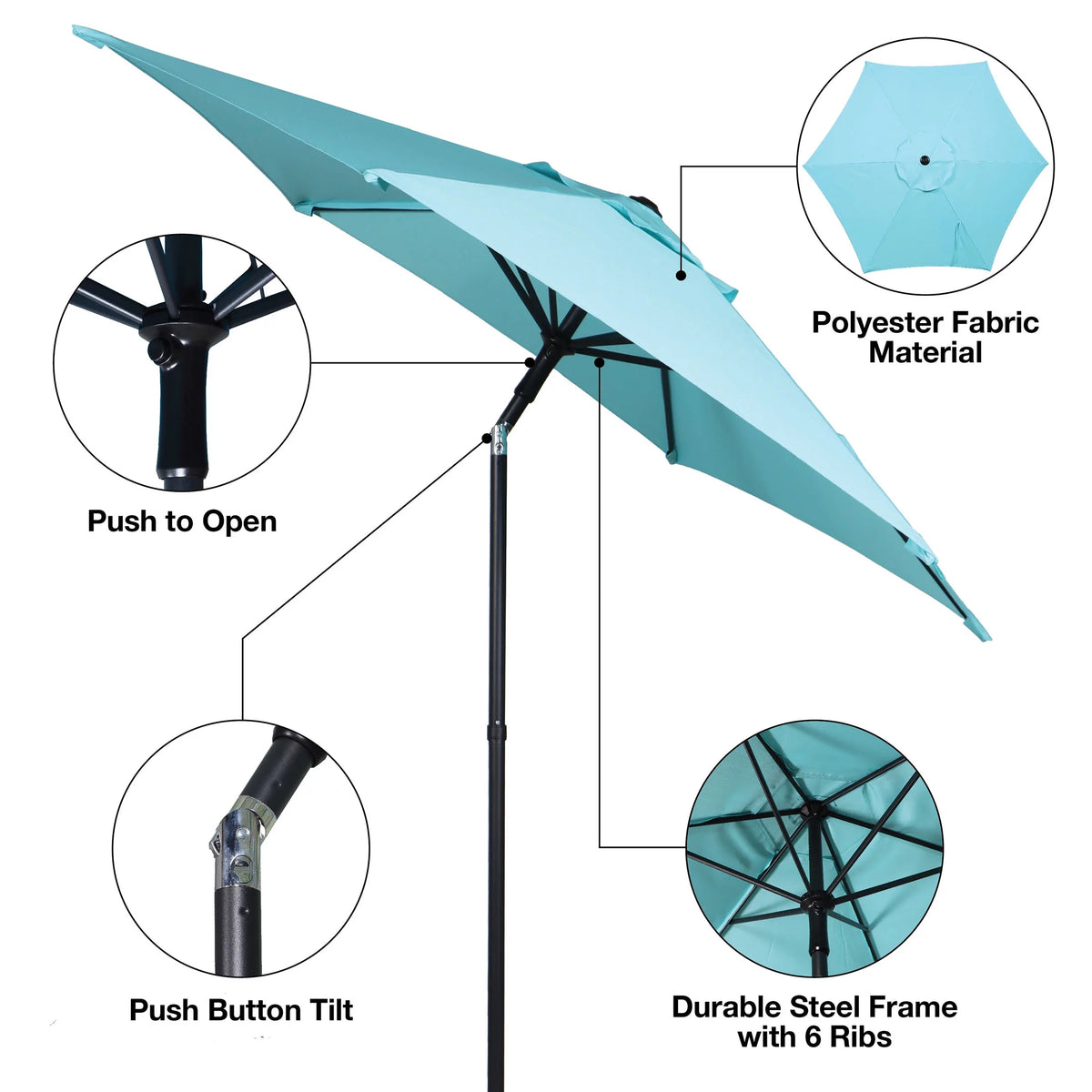 7.5 Foot Round Market Umbrella Black & White Cabana Stripe F62834
