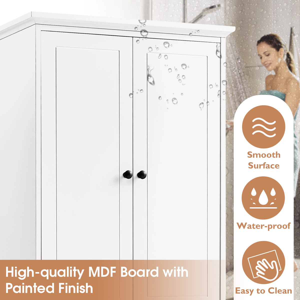 Tall Wood Bathroom Storage Cabinet with 2 Doors and 4 Drawers H316617