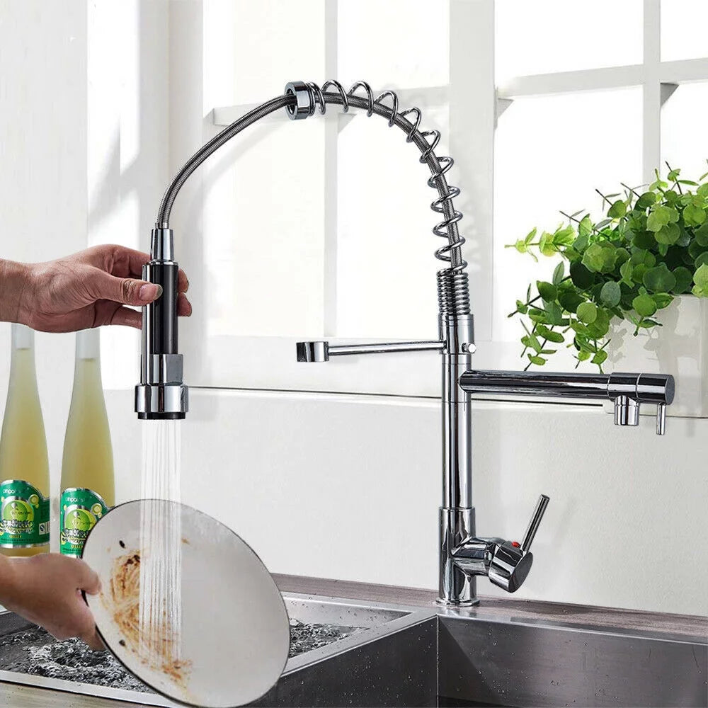 Brushed Nickel Single Handle Kitchen Faucet with Pull Down Sprayer B690820