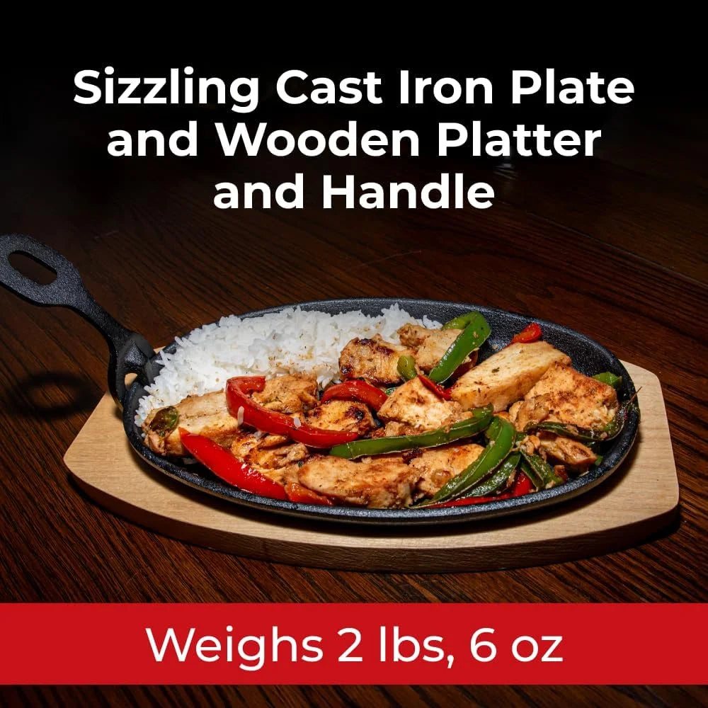Cast Iron Steak Plate with Wooden Holder V380