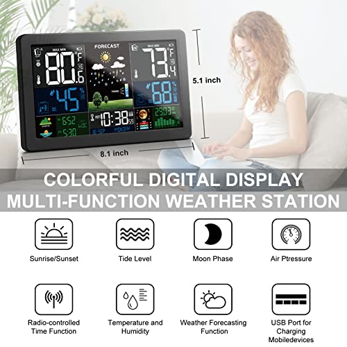 Wireless Color Display Digital Temperature Humidity Monitor with Atomic Clock E126055