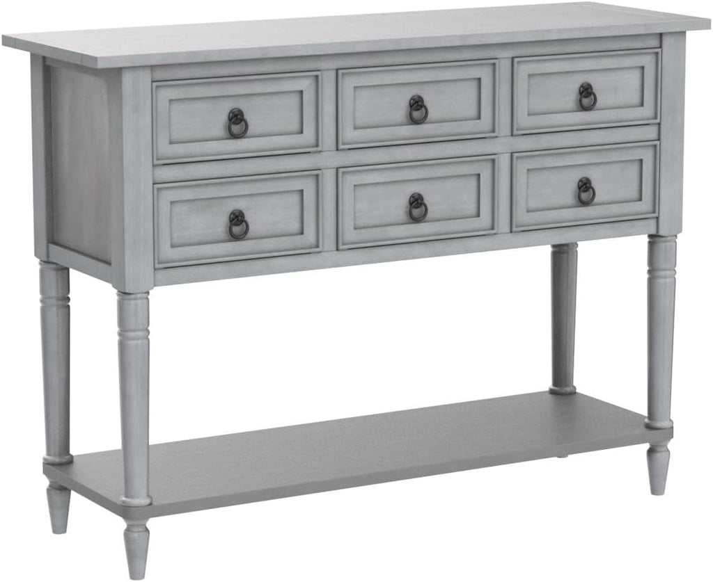 Antique Gray Solid Wood Console Table with 4 Drawers and Bottom Shelf V882074