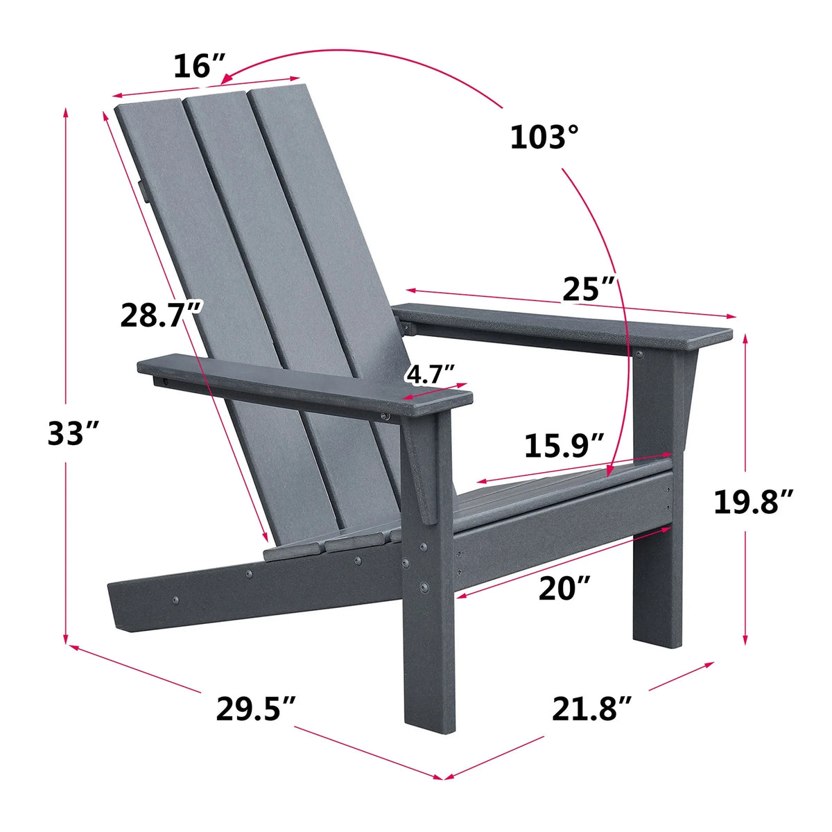 Dark Grey HDPE Resin Adirondack Chair D627699