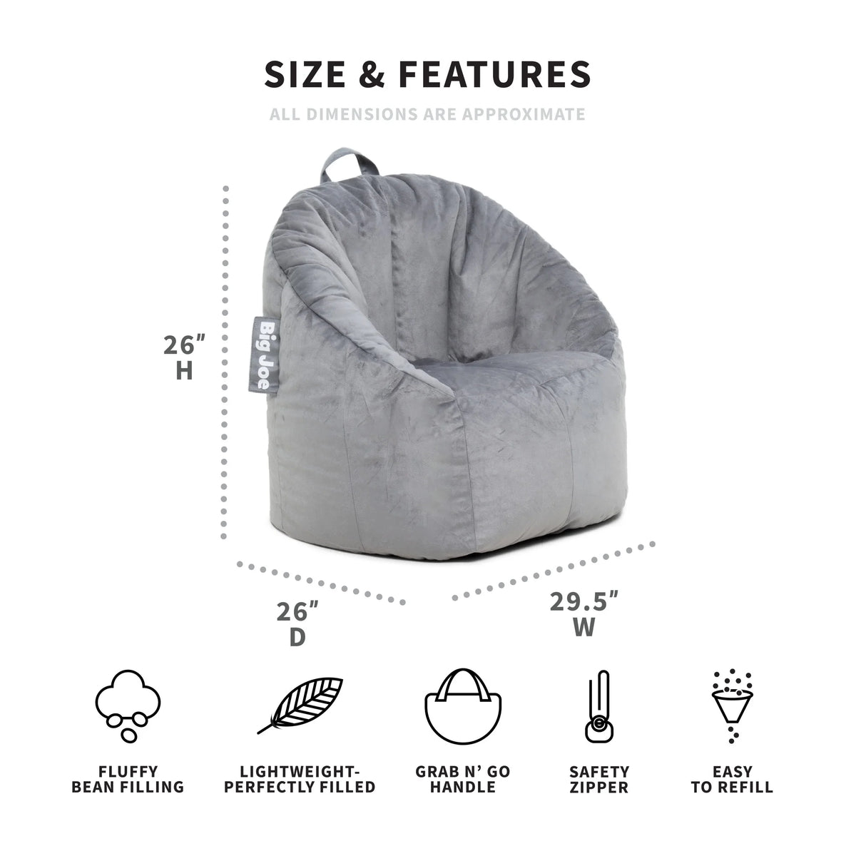 Plush Gray Bean Bag Chair Q9732