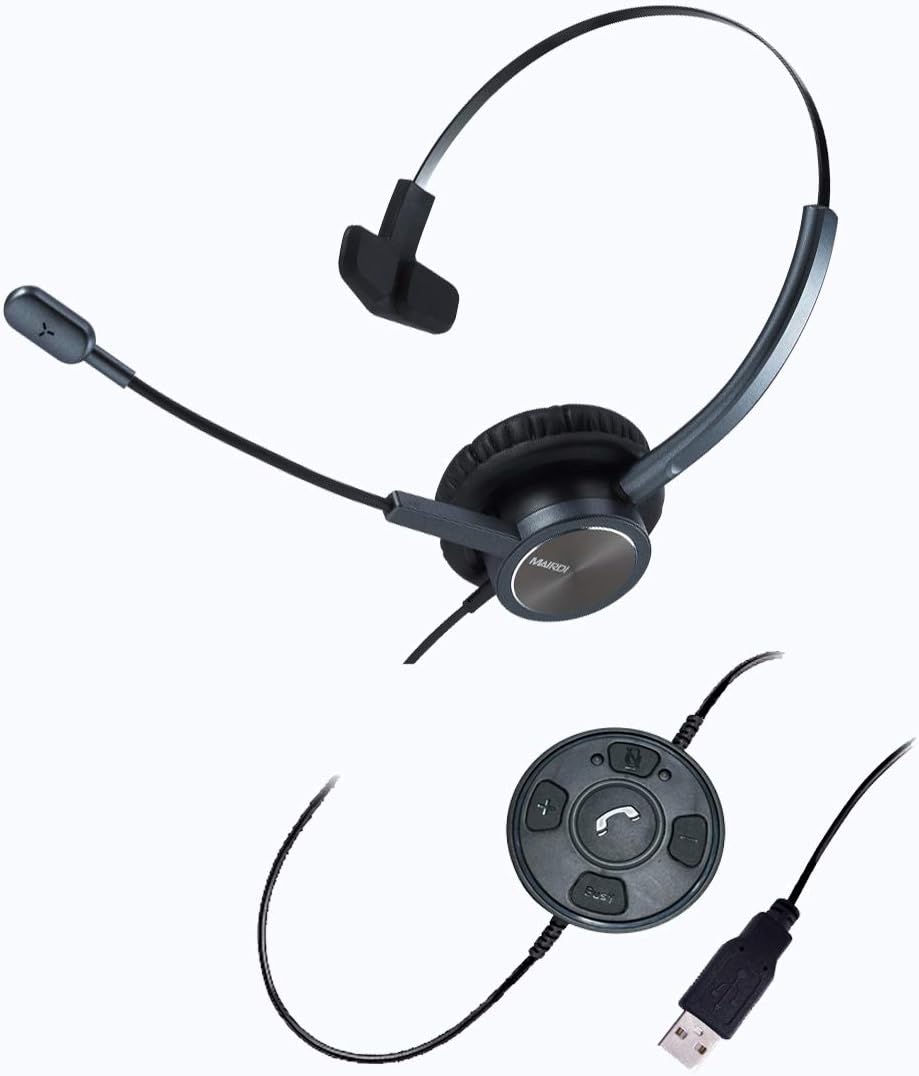 USB Headset with Noise Cancelling Microphone, Mono PC Headset with Busy Light Indicator Y6632