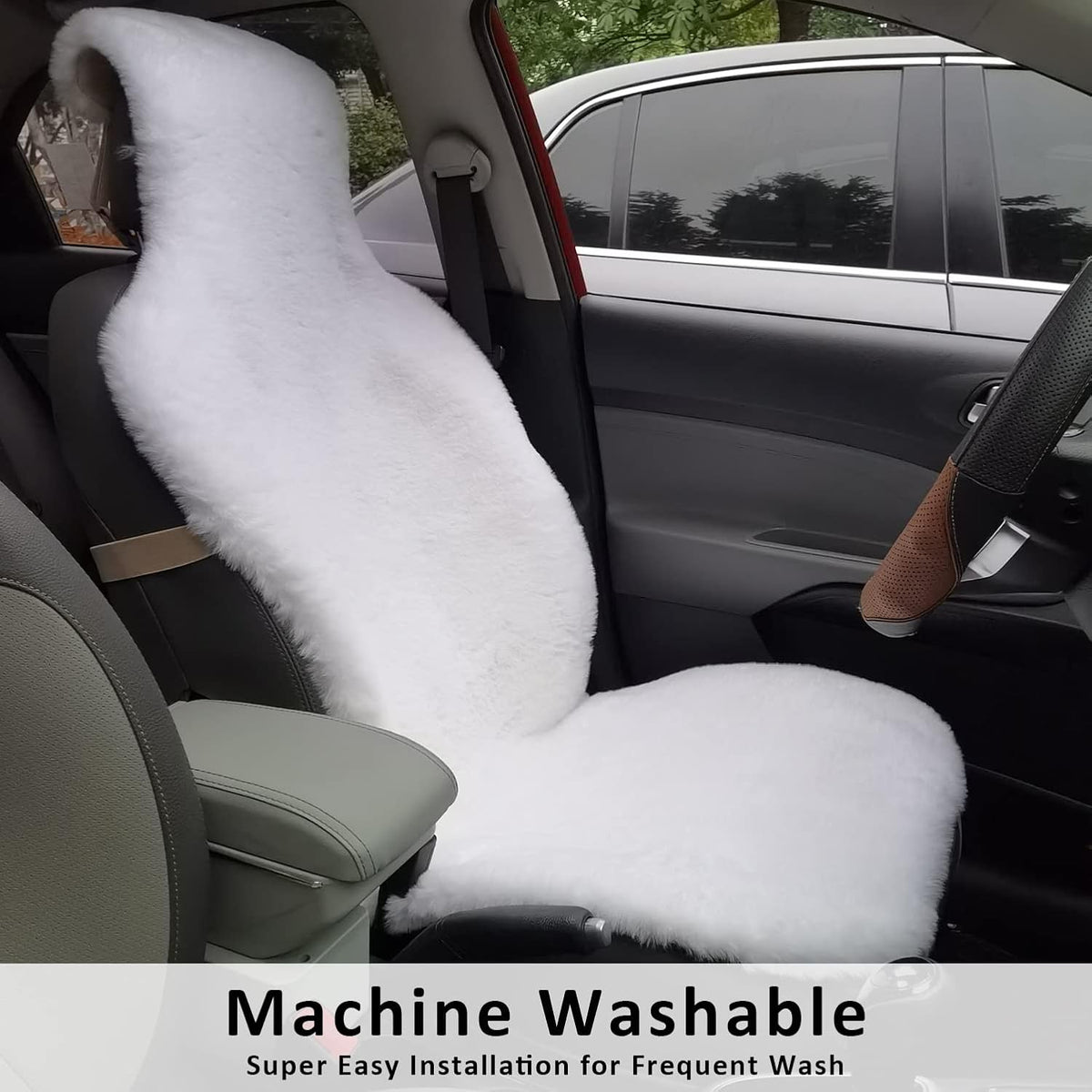 White Faux Sheepskin Fur Car Seat Cushion 1pc X71519