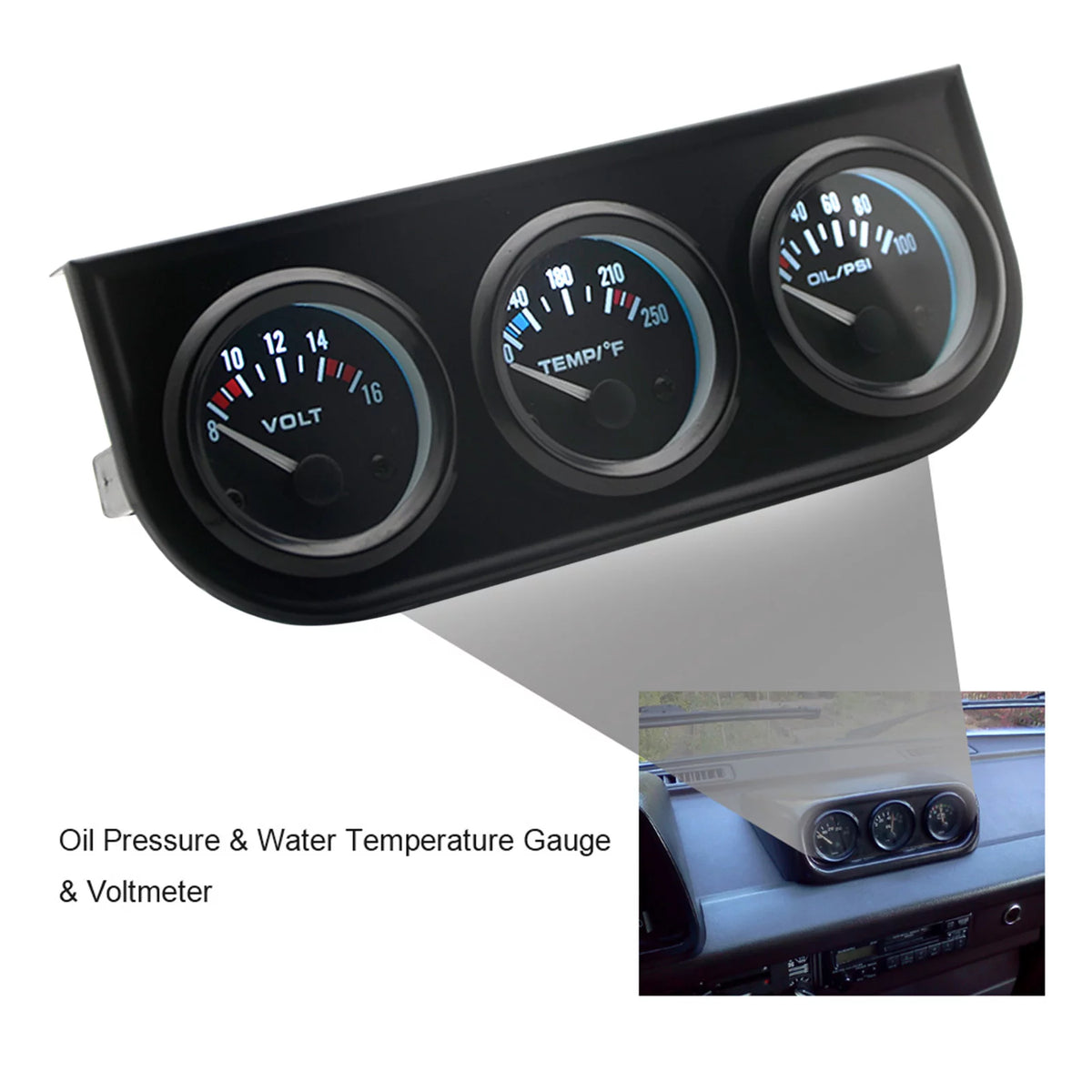 52mm Triple Gauge Kit for Voltage, Water Temperature, Oil Pressure H686291